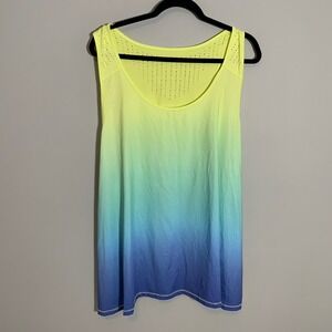 NEW Simply Emma Ombre Neon Yellow Green Blue Athletic Tank Top Plus Size 3X